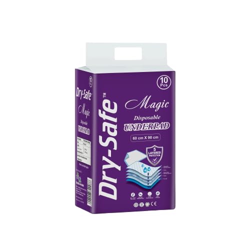 Dry Safe Magic Underpad Disposable (10 Pack) | 5-Layer Protection | Size 60x90 cm | Absorbent, Leak-Proof, and Comfortable for Adults and Bedridden Care