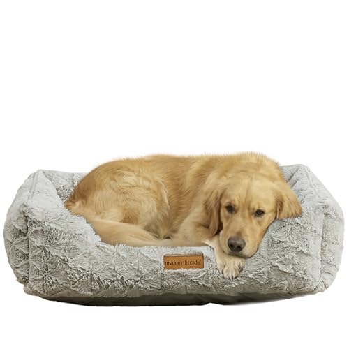 Image of Modern Threads Ultra Soft Plush Pet Bed for Medium to Large Dogs with Elegant Texture and Stylish Design, Removable Washable Cover, Grey, (34 inch L x 25 inch W x 9 inch Th)