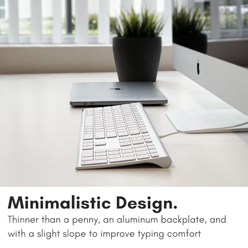 Macally Ultra Slim USB Wired Computer Keyboard - Compatible Apple Keyboard or Windows - Full Size with 20 Mac Keyboard Keys -with Numeric Keypad - Silver Aluminum Finish
