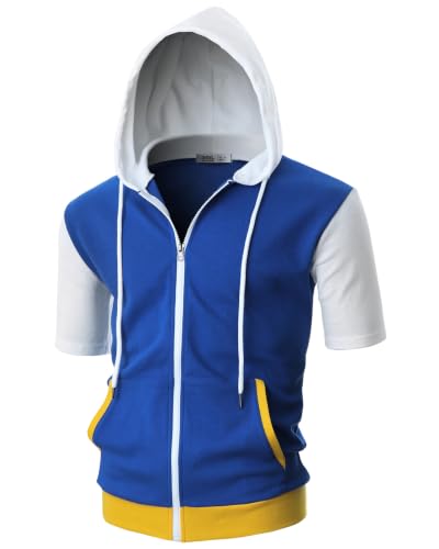 Ohoo Mens Slim Fit Zip up Hoodie Cotton Blend Soft Fabric Short Sleeve Lightweight Comfy Basic Jacket with Kanga Pocket product thumbnail 13