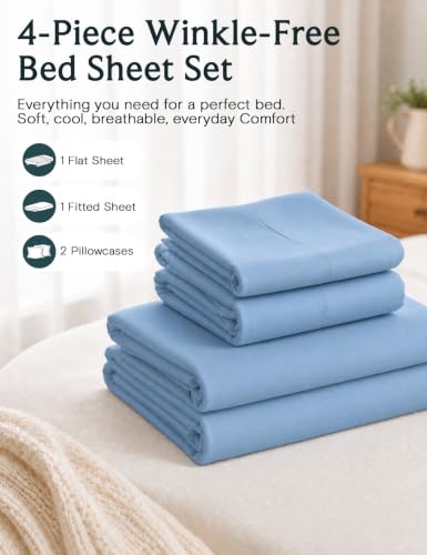 Image of Cal King Size Sheets Set, Cooling & Soft Deep Pocket Bed Sheets, 4PC