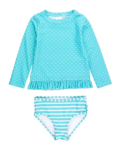 Image of RuffleButts Baby /Toddler Girls Long Sleeve Rash Guard UPF50+ Sun Protected Bikini Swimsuit