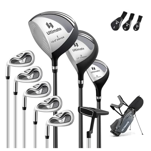 ULTIMATE Left Handed Golf Clubs for Men, 10pcs Men's Complete Golf Club Set Includes 460cc #1 Driver, #3 Fairway Wood, #4 Hybrid, #6/#7/#8/#9/#P Irons, Putter (Grey)