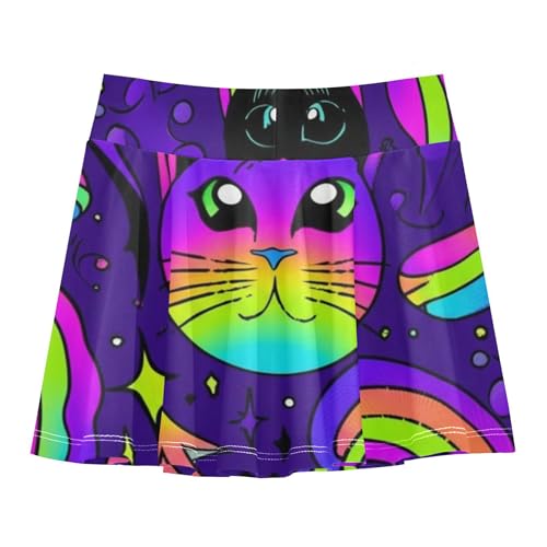 Psychedelic Colorful Cats Purple Kids Tennis Skirts Running Girls Skorts Athletic Shorts Little Girl 4t2