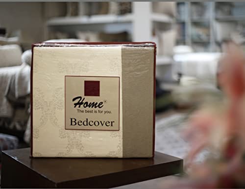 Image of Home The Best Cream Self Design Double Jacquard With 275 TC Chambray Cotton Bedsheets /Designer Bed Covers For King Size Bed With 2 Pillow Cover