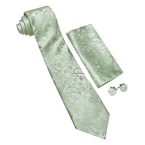 Image of YOHOWA Mens Ties Set Wedding Paisley Neckties with Handkerchief Cufflinks Formal Business