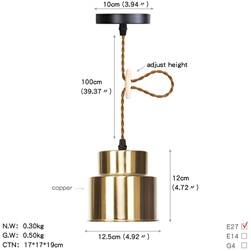 Luces Colgantes de Techo HNVBDOPAE Lámpara de Metal Oro con Cable Ajustable Modelo D/B 3