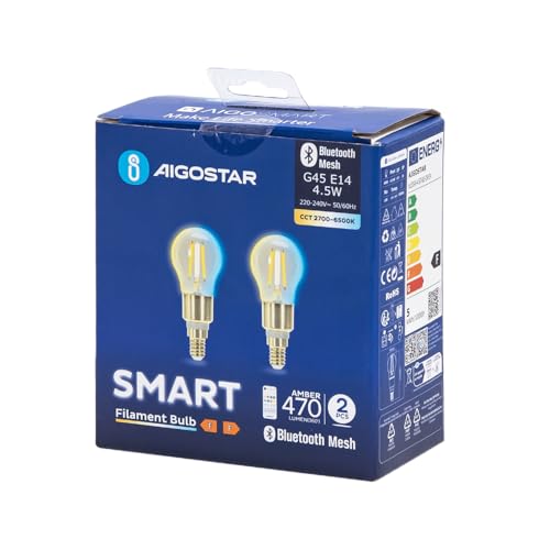 VoltShine Bombilla inteligente G45 4.5W CCT Bluetooth Mesh, control remoto, 2 piezas, ideal para iluminación decorativa y control a distancia.