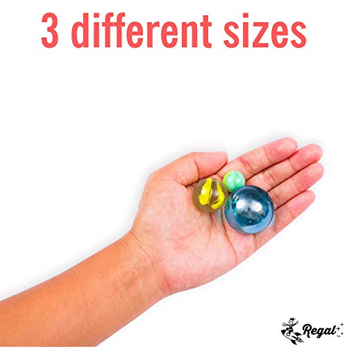 Regal Games 160 Count Traditional Glass Marbles with a Storage Tin, 3 Sizes, Variety of Patterns - Thumbnail 5