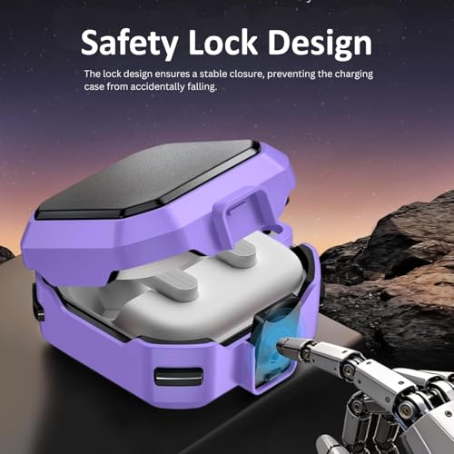 Image of Oboe Tough Case 'Compatible with' Samsung Galaxy Buds 4 & 4 Pro Case with Secure Lock Clip & Keyring (Lavender Purple) [Buds & ChargingCase NOT Included]