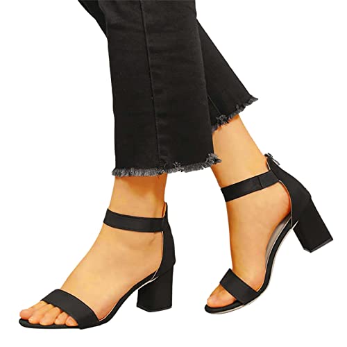 Women's Pearl Strap Open Toe Bridal Sandals Chunky Low Heel Pump Comfort Casual Formal Party Dress Sandals (Black H 5.5 UK)3