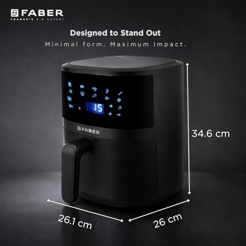 Image of Faber 4Ltr 1300W Digital Air Fryer | Fry, Bake, Roast | 85% Less Oil, 200C Swirl Heating| 360 Rapid Air Technology |10-Preset Menu| Touch Control | Auto Shut-Off |2 Yrs Warranty|Black, FAF CrispX 4.0