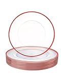 WDF 12 Inch Red Charger Plates - Charger Plates Bulk - 25Pack Plastic Clear and Red Charge Plate Perfect for Thanksgiving Dinner/Wedding/Party