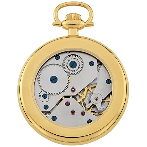 Image of Gotham Classic Series Gold Plated Stainless Steel Open Face 17 Jewel Mechanical Hand Wind Pocket Watch # GWC14112G