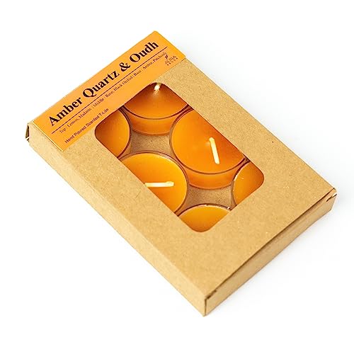 Image of AuraDecor Scented Soy Wax Acrylic Tealight Candle, Organic Luxury Aroma, Aromatic /Aromatherapy Candle || Long Lasting Burning Time (Pack of 1, Amber Quartz & Oudh)