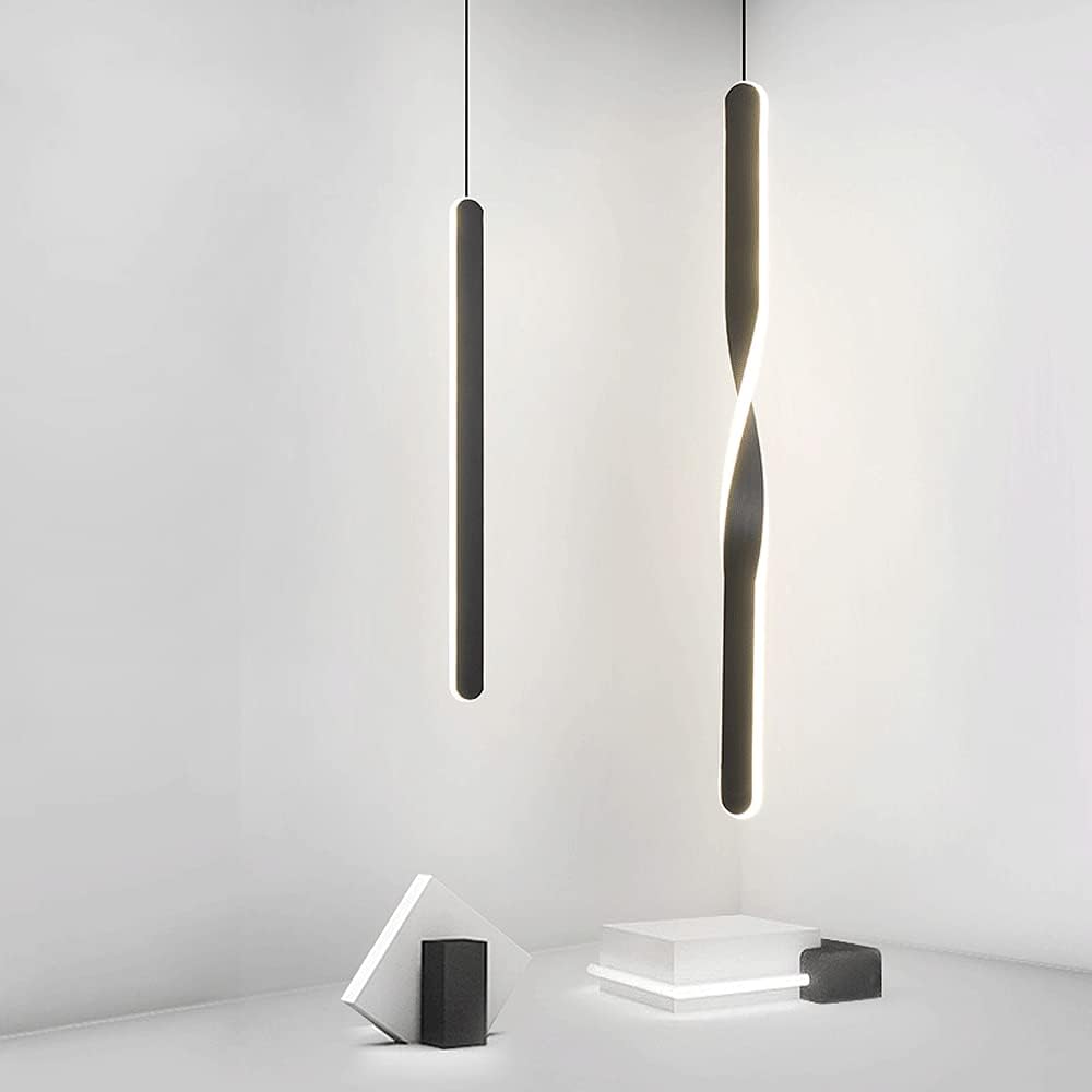 Lampe Suspendue À Longue Bande Linéaire De 23,6 Pouces, Lampe Suspendue En Métal Ultra-Mince Avec Finition Noire, Lustre Led Moderne - 20W, Lampe À Suspension De Chevet De Chambre À Coucher, L