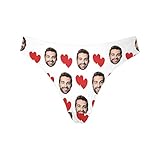 Custom Personalized Photo Printed Face Red Love Heart White Novelty Women's Thong G-Strings Briefs S