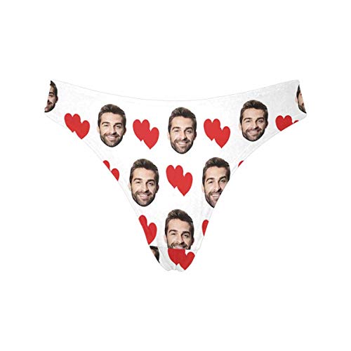 Custom Personalized Photo Printed Face Red Love Heart White Novelty Women's Thong G-Strings Briefs Shorts M #TOP16