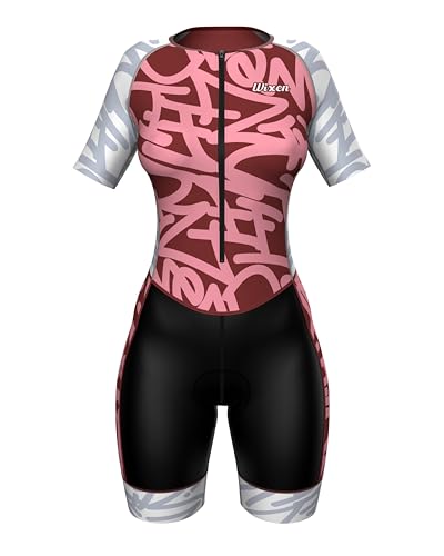 WIXEN PRO Race Suit Women Triathlon Suit Sleeve Trisuit Aerodynamic Bike Run Swim Suit Back Pocket (Graffiti_l)