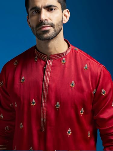 Image of VASTRAMAY Men's Silk Blend Kurta | Silk Blend Embroidered KurtaFor Men