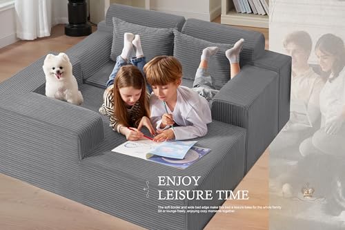 Image of HABUTWAY Sectional Couches for Living Room,No Assembly L Shaped Couch 105 inch Modular Sectional Sofa Couch with Deep Seat,Cloud Couches Furniture Sets for Apartment,Corduroy (Light Grey, Left Facing)