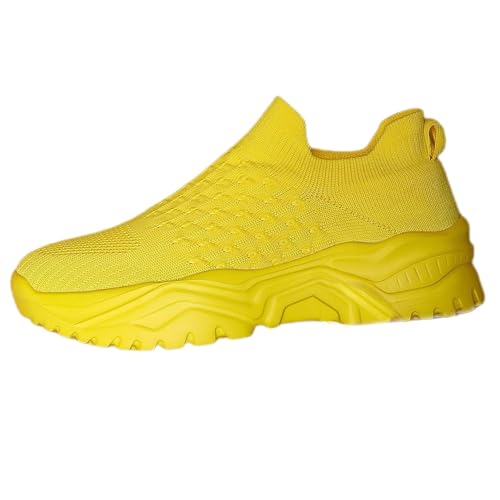 Women's Slip On Sneakers Non Slip Work Nurse Babe Shoes Lightweight Breathable Casual Soft Sole Shoes Lightweight Slip On Comfortable Sneakers for Running Travel Tennis Fashion Yellow