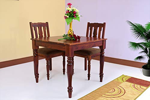 Image of Solid Sheesham Wood 2 Seater Dining Table Set with Chair for Home and Kitchen (Solid Wood, 2 Seater, Maple Finish)
