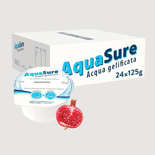 Abbott Nutrition | AquaSure 24 Confezioni x125 g | Acqua Gelificata per il trattamento dietetico di soggetti affetti da disfagia e problemi della deglutizione | gusto Granatina