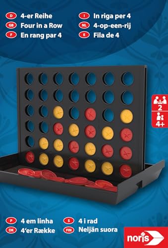 noris Spieleklassiker 4-er Reihe – Strategiespiel für unterwegs, beliebter Klassiker im Reiseformat, vertikales Steckspiel für Zwei Spieler, Denkspiel für Kinder, Logikspiel, ab 4 Jahren