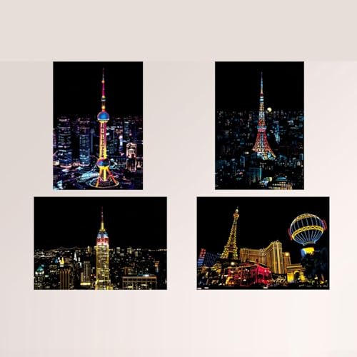 Dipinti artistici fai da te, vista notturna della città, disegni di edifici, bambini, 4 pezzi/set (città moden)