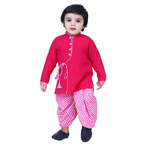 Image of BownBee Ethnic Wear Cotton Kurta Dhoti Traditional Dress Set for Baby Boys, Front Open with Dori Pattern, Full Sleeves, and Round neck, Ideal for All Festivals