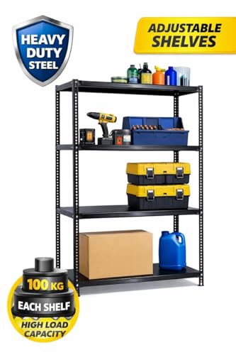 Image of Heavy Duty Metal Storage Rack | Multipurpose Steel Shelving Unit for Home, Kitchen, Pantry, Garage, Office & Store Room | Powder Coated Rust Resistant Organizer Rack bin stoarge stoarge