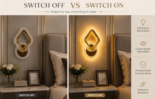 Image of FILLISKA Luxurious Acrylic Crystal Wall Lamp with Adjustable Colour Changing Function, Elegant Finish (Acrylic LuxuriousGold-2061)