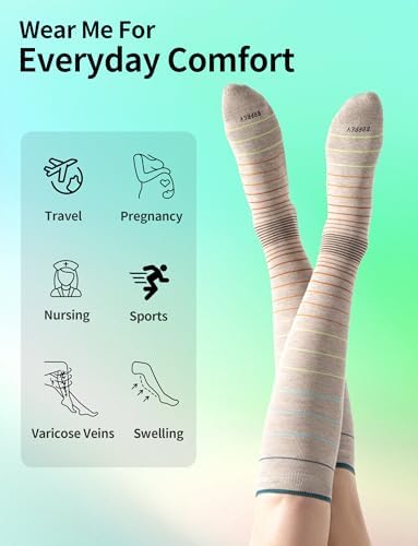 Soft Bamboo Viscose Compression Socks for Women Men 18-25mmHg - Knee High Support for Daily, Flying, Travel, Nurses - 4