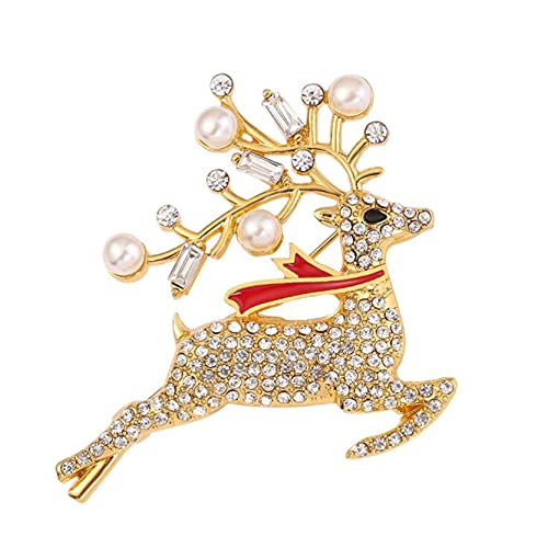 MAJFK Weihnachtsbrosche Hirsch Broschen für Frauen Neujahr Rentier Elch Strass Brosche Strass Kristall Weihnachtsdekor,Gold Cover