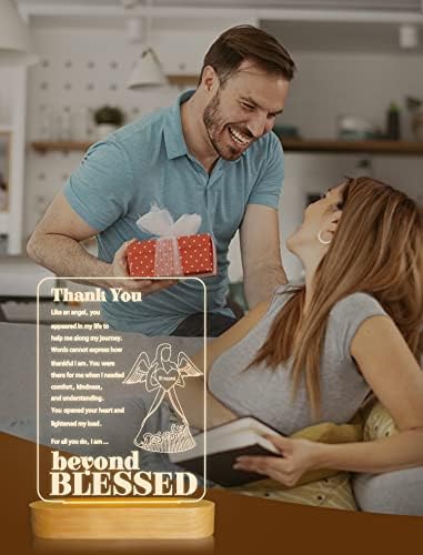 Thank You Gifts for Friends, 3D Lamp Illusion LED Night Light Thank You Like an Angel Beyond Blessed for Women Appreciation Thanksgiving Gift