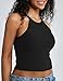 ZeroBound Built in Bra Tank Tops for Women - High Neck Racerback Tank Tops, Casual Basic Ribbed Going Out Top Sleeveless Garment Black M