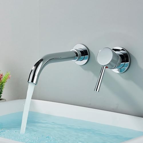 Robinet de lavabo mural dissimulé en chrome brillant, mitigeur encastré haut de gamme