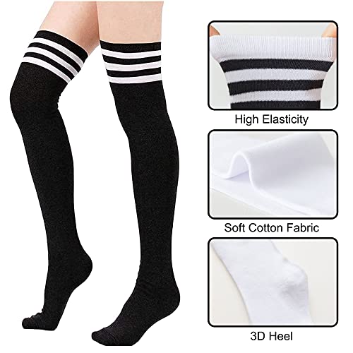 Uttpll Women-Thigh-Socks-Striped-Colorful-Stockings Athletic Outdoor Compression Long Boot Sock Running Casual Knee High Tightsl White Blue One Size thumb #6
