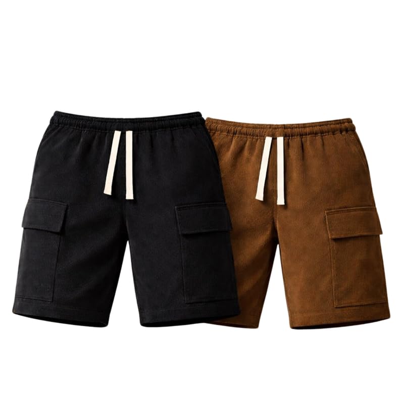 SWADESI STUFF Men's Cargo Shorts Pack of 2 Combo |Solid Mid-Rise