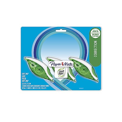 Paper Mate - Paper Mate Liquid Paper DryLine Grip Correction Tapes, White Correction Tape 3 Count