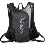 Almeigrity Mochila de hidratación Transpirable, Mochila Reflectante de Nailon con vejiga de Agua para Senderismo, Carrera y Ciclo (Negra)