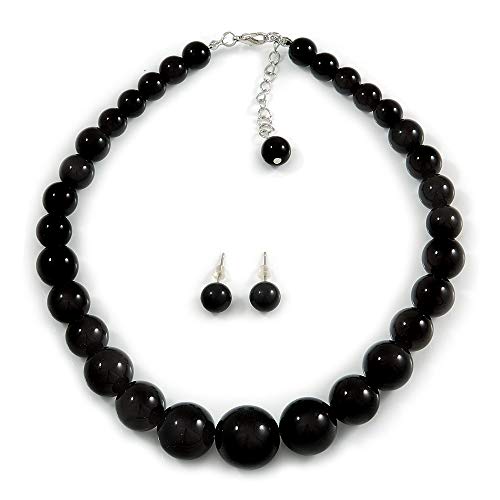 Collar y pendientes negros Avalaya antipesadez juego de bisutería ligera ajustable de 34cm