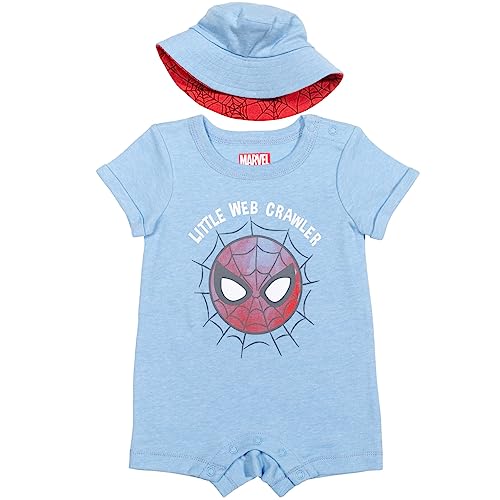 Image of Marvel Spider-Man Baby Romper and Bucket Sun Hat Newborn to Infant