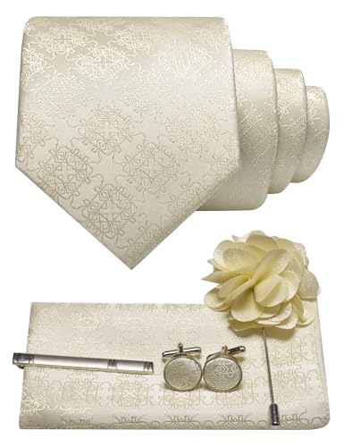 Image of JEMYGINS Mens Tie and Lapel Pin Necktie Pocket Square Cufflinks and Tie Clip Sets for Business Casual 5PCS