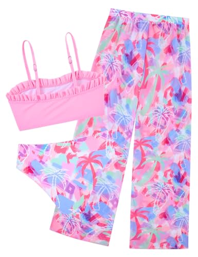 Image of Vogseek 6-16T Girls 3 Pieces Bikini Bathing Suit with Rash Guard Pants Quick Dry Swimwear Cover-Up Sets