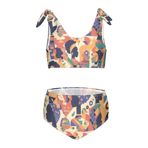 Beautiful African Woman Girls 2 Piece Kids Bikini Set Beach Swimsuit Swimwear Adjustable Shoulder Strap