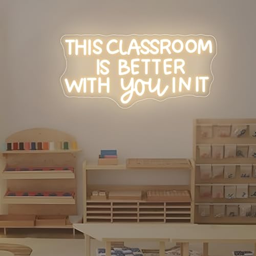 Image of This Classroom Is Better With You In It Neon Sign Dimmable Teacher LED Sign Light Classroom Door Hanger Welcome Door Sign for Teacher's Day and Back to School Gifts