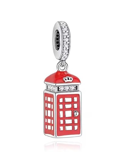 Image of Red London Telephone Box Charm 925 Silver Charm Compatible with Pandora Charms, Trollbeads, Chamilia, Biagi and Many Other UK Charm Bracelets.