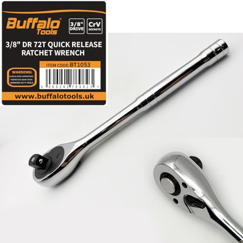 Image of Buffalo Tools 3/8 Drive Quick Release Ratchet Reversible Straight 72t Socket Wrench
